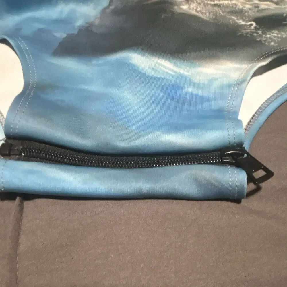Blue Multicolor Shark Graphic Print One-Piece for small suitcase